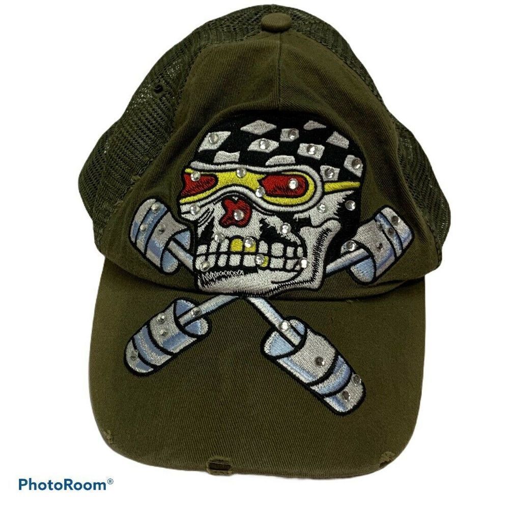 Truckers Snap Back Cap Hat Mesh Embellished Skull